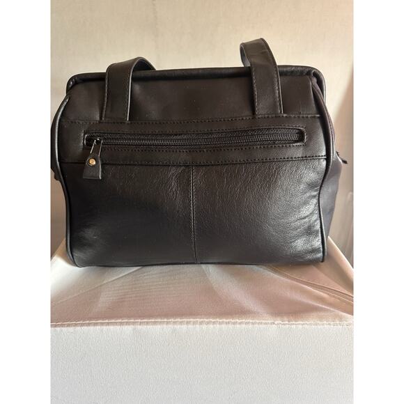 Samsonite Travel Bag Black Leather Long Shoulder Strap Front Turn Lock Pocket - Picture 4 of 9